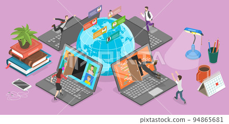 3D Isometric Flat Vector Conceptual Illustration of Hybrid Office 3D Isometric Flat Vector Conceptual Illustration of Hybrid Office 94865681