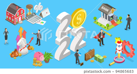 3D Isometric Flat Vector Conceptual Illustration of New Year and Investment Strategy 3D Isometric Flat Vector Conceptual Illustration of New Year and Investment Strategy 94865683
