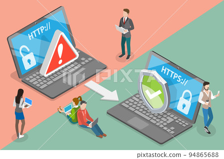3D Isometric Flat Vector Conceptual Illustration of HTTP Vs HTTPS Protocol 3D Isometric Flat Vector Conceptual Illustration of HTTP Vs HTTPS Protocol 94865688