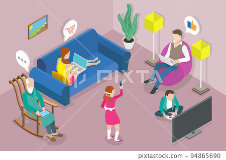 3D Isometric Flat Vector Conceptual Illustration of Gadget Addicted Family 94865690