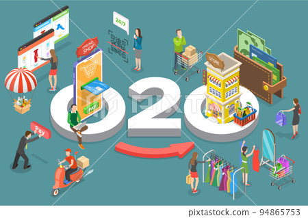 3D Isometric Flat Vector Conceptual Illustration of O2O commerce 94865753