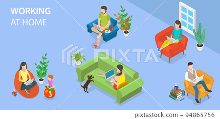 3D Isometric Flat Vector Conceptual Illustration of Working At Home 94865756