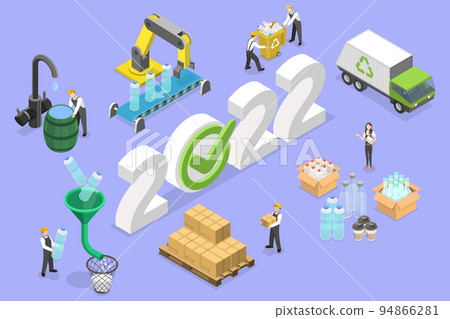 3D Isometric Flat Vector Conceptual Illustration of New Year And Plastics Recycling 3D Isometric Flat Vector Conceptual Illustration of New Year And Plastics Recycling 94866281