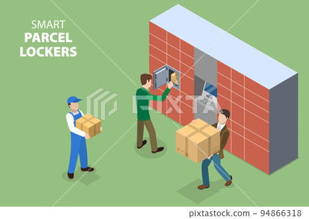 3D Isometric Flat Vector Conceptual Illustration of Smart Parcel Lockers 3D Isometric Flat Vector Conceptual Illustration of Smart Parcel Lockers 94866318