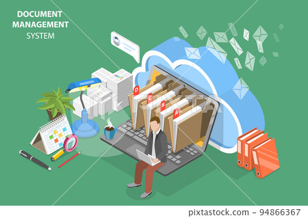 3D Isometric Flat Vector Conceptual Illustration of Document Management System 94866367