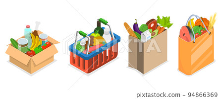 3D Isometric Flat Vector Conceptual Illustration of Grocery Bundles Set 94866369
