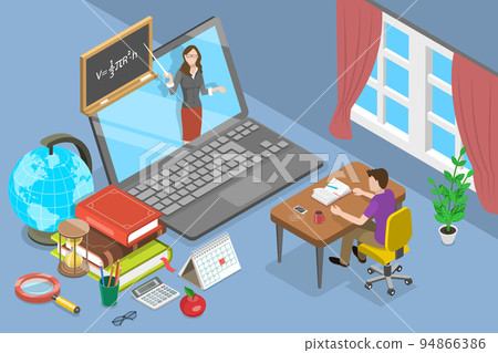 3D Isometric Flat Vector Conceptual Illustration of Online Classes 94866386