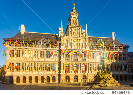 Brabo fountain and Antwerp City Hall on central Grote Markt square Brabo fountain and Antwerp City Hall on central Grote Markt square 94866476
