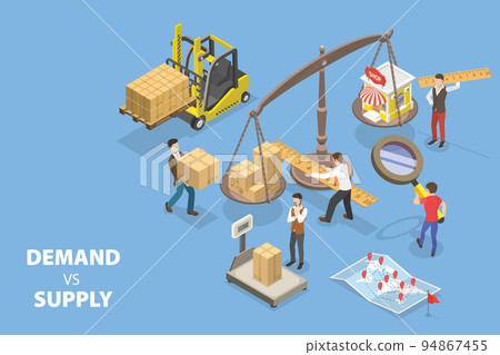 3D Isometric Flat Vector Conceptual Illustration of Demand Vs Supply 3D Isometric Flat Vector Conceptual Illustration of Demand Vs Supply 94867455