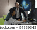 CEO of company studio developers of games discusses with the artist 3D model 94869343