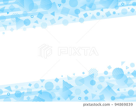 淺藍色圓圈、三角形、方形圖標和對角條紋頂部和底部框架 94869839