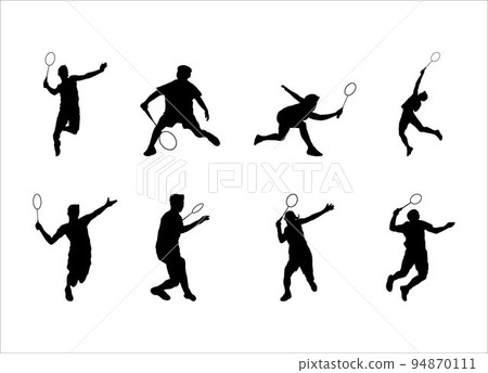 Set of Silhouette Player Badminton on a White Background Set of Silhouette Player Badminton on a White Background 94870111