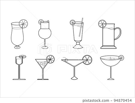 Set of Juice Fruit on Glass Doodle Line Art Vector Set of Juice Fruit on Glass Doodle Line Art Vector 94870454
