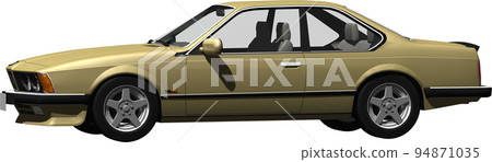 德國經典汽車 BMW 635 Coupe 的摳圖圖像。背景透明插圖 德國經典汽車 BMW 635 Coupe 的摳圖圖像。背景透明插圖 94871035