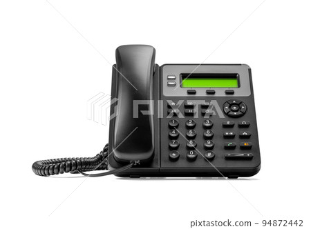 Telephone with VOIP isolated on white background. customer service support, call center concept. Office telephone device. IP phone. front view 94872442