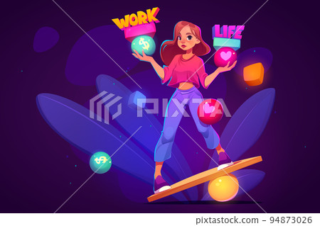 Work and life balance concept with girl balancing 94873026