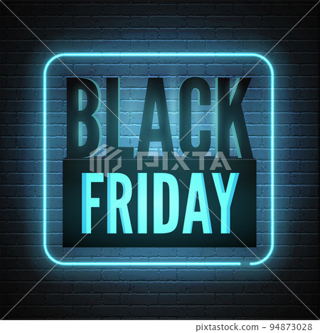 Black friday sale vector banner template with blue neon light box Black friday sale vector banner template with blue neon light box 94873028