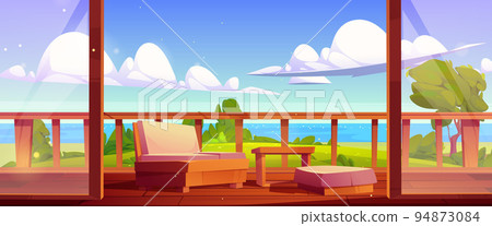 Wooden house terrace on sea shore 94873084
