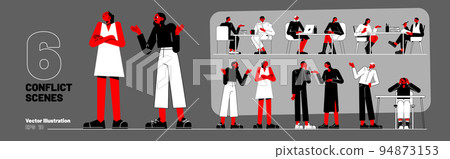 Set of people conflict scenes, characters fight Set of people conflict scenes, characters fight 94873153