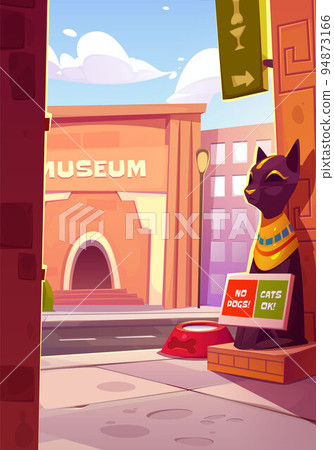 Ancient Egyptian city street, museum, cat statue 94873166
