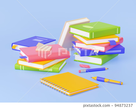 3d books, notepad, pencil, pen and eraser 3d books, notepad, pencil, pen and eraser 94873237