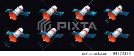 Isometric artificial satellite send radio signal 94873326