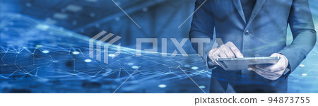 businessman working with tablet on abstract digital background. Digital Transformation and Digitalization Technology concept on Abstract Background 94873755