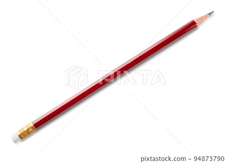 pencil isolated on pure white background. Sharp pencil. Red pencil isolated on white with Eraser 94873790