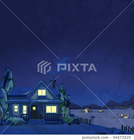 Snow country night landscape hand drawn watercolor style illustration Snow country night landscape hand drawn watercolor style illustration 94873820