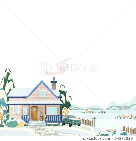 Snowy landscape hand drawn watercolor style... - Stock Illustration ...