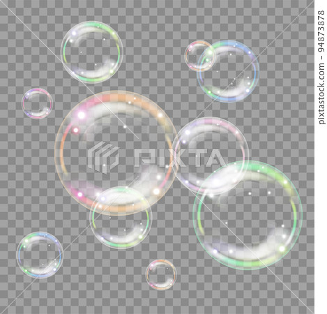 Colorful realistic bubbles on transparent background 94873878