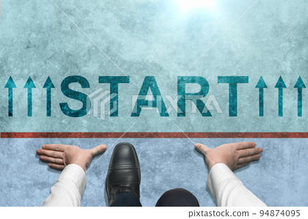 businessman ready to start. Top view of Businessman on Start line, Business Challenge or do new. Get Ready to Moving Forward. Start Line businessman ready to start. Top view of Businessman on Start line, Business Challenge or do new. Get Ready to Moving Forward. Start Line 94874095