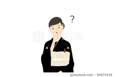 Senior woman with black tomesode (in kimono) has doubts Senior woman with black tomesode (in kimono) has doubts 94874326