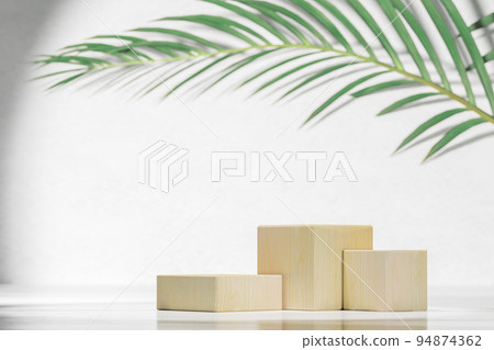 Exhibition and business presentation stage. Elegant modern geometric style of showcase for cosmetics product display. Simple podium as showcase for products 94874362