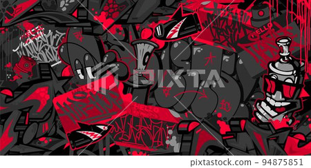 Dark Black Trendy Abstract Urban Street Art Graffiti Style Vector Illustration Background Template 94875851