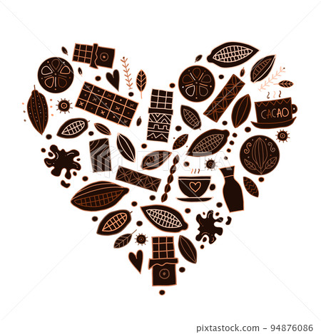 I love Chocolate, cacao and sweets. Concept art, heart shape for your design. Vector illustration I love Chocolate, cacao and sweets. Concept art, heart shape for your design. Vector illustration 94876086