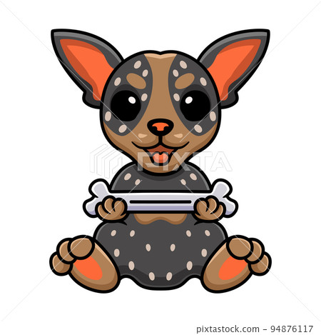 Cute australian cattle dog cartoon holding a bone 94876117