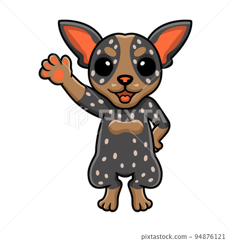 Cute australian cattle dog cartoon waving hand 94876121