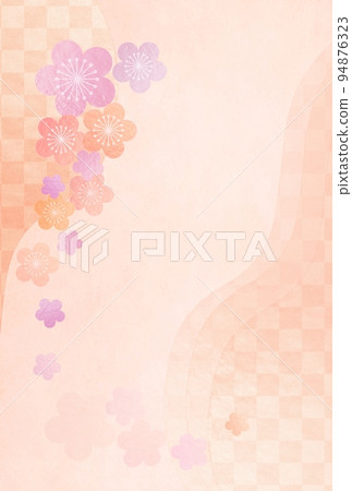 New Year's card background Checkered pattern and plum blossom New Year's card background salmon pink Hinamatsuri New Year's card background Checkered pattern and plum blossom New Year's card background salmon pink Hinamatsuri 94876323