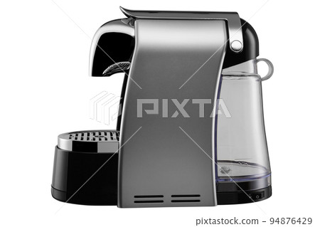 Silver gray electric capsule coffee machine, modern design, for making coffee, on a white background 94876429