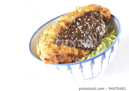 Miso katsudon with plenty of cabbage, photographed against a white background 94876482