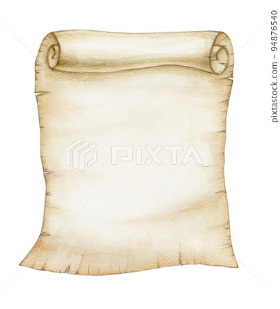 Old paper manuscript or papyrus scroll, isolated on white background. Watercolor illustration. Old paper manuscript or papyrus scroll, isolated on white background. Watercolor illustration. 94876540