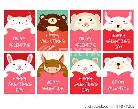 Set of vertical Valentine's day cards with cute animals. Baby collection of gift tag with animal 94877292