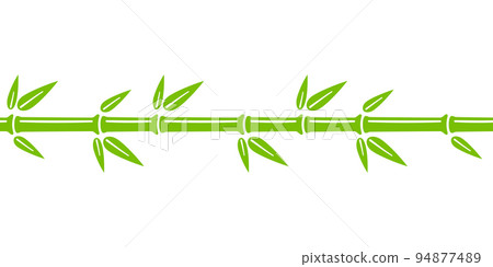 Green bamboo trunk seamless line. Bamboo branch border with leaves. Vector illustration isolated in flat style on white background Green bamboo trunk seamless line. Bamboo branch border with leaves. Vector illustration isolated in flat style on white background 94877489
