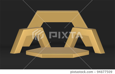 Golden polygonal arena product presentation pedestal geometric scene 3d decor design vector Golden polygonal arena product presentation pedestal geometric scene 3d decor design vector 94877509
