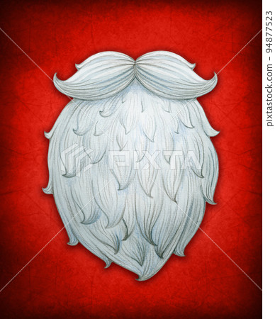 Santa Claus beard and mustache  on  red  background. Christmas card. Watercolor illustration. 94877523