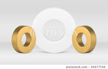 Ring wall studio background 3d decor element golden white design realistic vector illustration Ring wall studio background 3d decor element golden white design realistic vector illustration 94877548