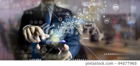 Businessman working smartphones technology, Young man using mobile apps for online. 94877968