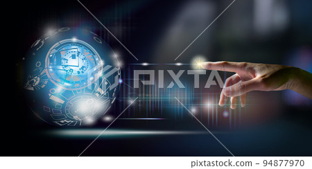 Hand touching digital transformation conceptual for next generation technology era. 94877970