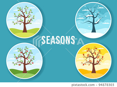 Scenery of the Four Seasons of Nature with - Stock Illustration